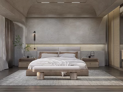 Modern Bedroom Interior Design With Bed Nightstands Rug And Wall Lamp 3d model