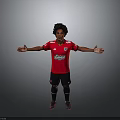 Football Player In Red Jersey Standing With Arms Outstretched Against Gray Background