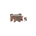 Modern Round Dining Table Set With Wooden Base And Beige Brown Curved Chairs
