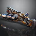 Futuristic Sci-Fi Weapon Design With Metallic Barrel Gold Silver Accents And Intricate Grip