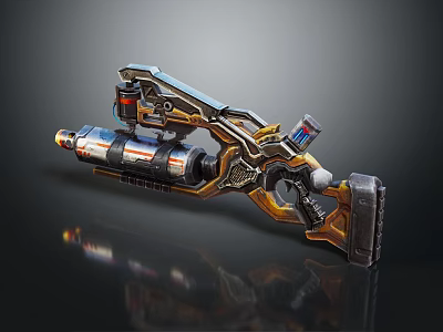 Futuristic Sci-Fi Weapon Design With Metallic Barrel Gold Silver Accents And Intricate Grip 3d model