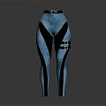 Fashionable Blue And Black Color Block Leggings With Waist Belt And Side Buckles