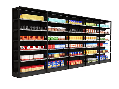 Retail Display Shelf Stocked With Various Products In Organized Layers 3d model