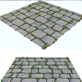 Gray Stone Tiles Neatly Arranged Outdoor Ground With Grass In Gaps