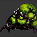 Terrifying Monster Creature With Bulbous Green Head And Purple Spiked Limbs