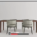 Modern Dining Table Set With Brown Gray Leather Chairs And Wooden Top