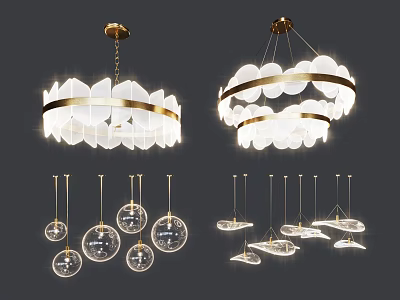 Stylish Modern Chandeliers With Gold Frame Petal Design And Glass Globe Elements 3d model