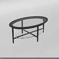 Modern Oval Coffee Table With Glass Top And Black Metal Frame