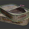 Stacked Vintage Tin Food Cans Featuring Extra Fresh Factory Labels