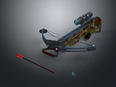 Modern Tactical Hunting Crossbow With Scope Red Arrow Camouflage And Metal Frame 3d model