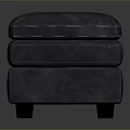 Dark Blue Leather Square Footstool With Double Layered Design And Black Short Legs