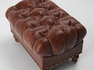 Brown Leather Tufted Double Sofa With Wooden Legs And Brass Rivets 3d model