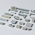 Modern Office Building Models Featuring Various Architectural Designs And Roof Styles