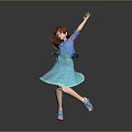 Graceful Red Haired Game Movie Character Dancing In Blue Dress And Jacket On Gray Background