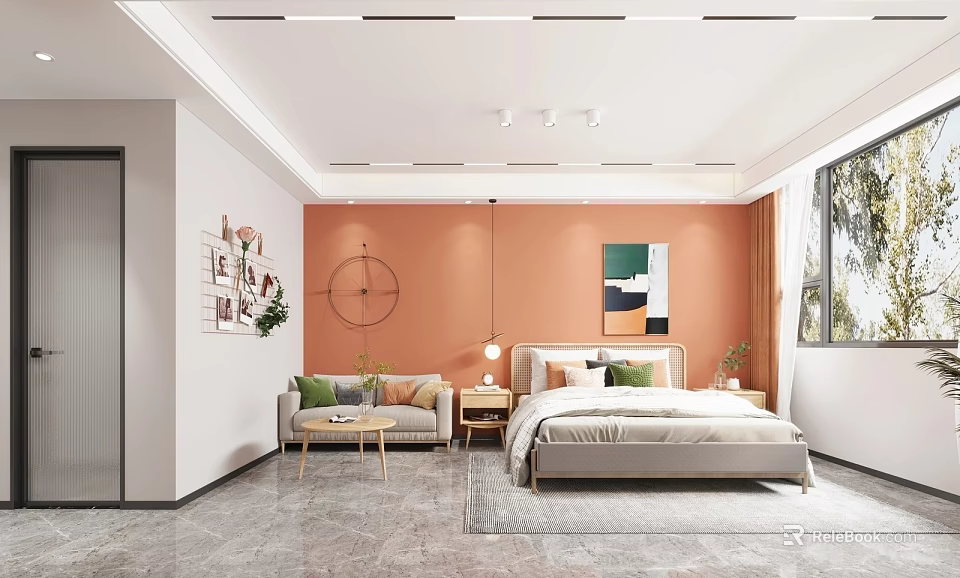 Modern Apartment Bedroom Living Area With Warm Decor 3d model 