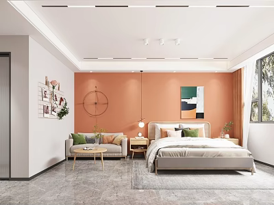 Modern Apartment Bedroom Living Area With Warm Decor 3d model