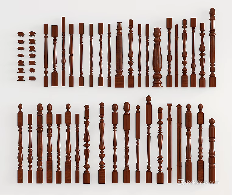 Wooden Balusters With Various Designs And Classic Styles For Railings 3d model 