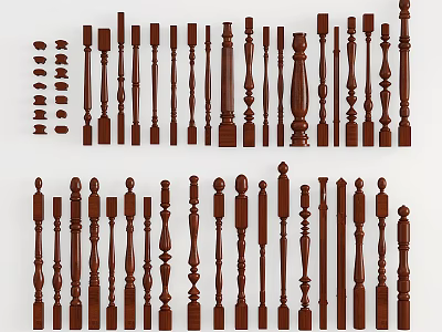 Wooden Balusters With Various Designs And Classic Styles For Railings 3d model