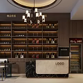 Liquor Store Interior With Chandelier Display Shelves Marble Counter And Logo Signage