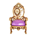 Luxurious Single Sofa With Gold Frame Intricate Carvings And Purple Cushion