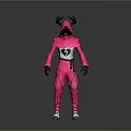 Pink Jumpsuit Character Costume With Black Horns Heart Design And White Shoes