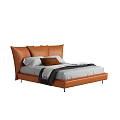 Minimalist Leather Double Bed With Upholstered Headboard And Bedspread Pillows 3d model