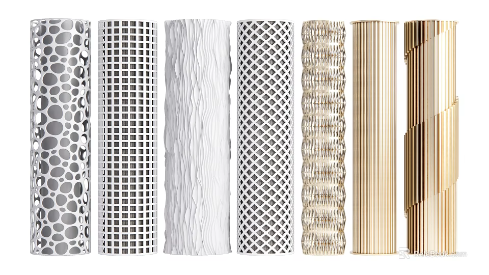 Columns With Various Textures Patterns And Modern Styles For Interior Decor 3d model 
