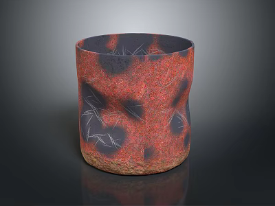 Red And Black Textured Decorative Container With Brown Base For Home Use 3d model