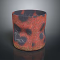 Red And Black Textured Decorative Container With Brown Base For Home Use