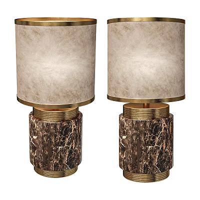 Elegant Table Lamps With Cream Colored Shades Brown Textured Bases And Gold Metal Trim 3d model