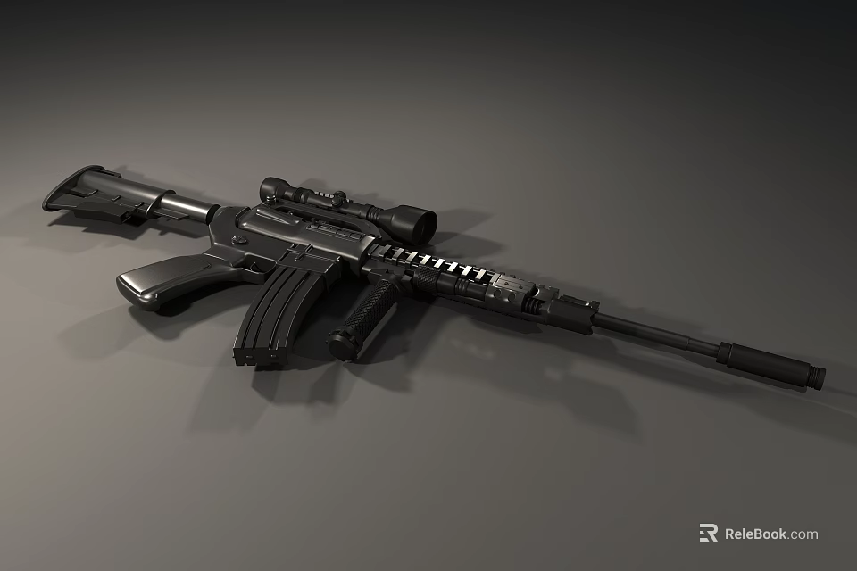 Black Modern Tactical Rifle With Scope And Detailed Military Style Design Features 3d model 