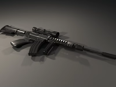 Black Modern Tactical Rifle With Scope And Detailed Military Style Design Features 3d model