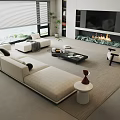 Modern Living Room Sofa and Coffee Table Set with Floor-to-Ceiling Windows Fireplace and Accent Chair