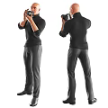 Three People Taking Photos With Cameras In Different Colored Turtleneck Sweaters And Pants