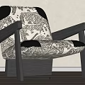 Modern Accent Chair Featuring Black and White Pattern and Dark Wooden Armrests and Legs