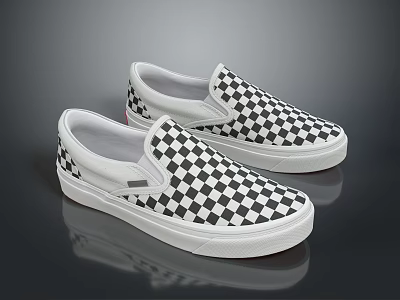 Casual Canvas Slip On Shoes With Black And White Checkered Pattern For Daily Wear Essentials 3d model