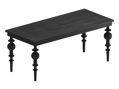 Black Wooden Dining Table with Rectangular Tabletop and Decorative Legs Featuring Spherical Accents 3d model