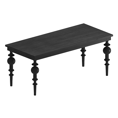 Black Wooden Dining Table with Rectangular Tabletop and Decorative Legs Featuring Spherical Accents 3d model