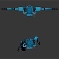 Blue Mechanical Robot Figures With Extended Relaxed Arm Positions And Metal Structure