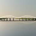 Modern White Arched Bridge Spanning Calm Water With Clear Reflection
