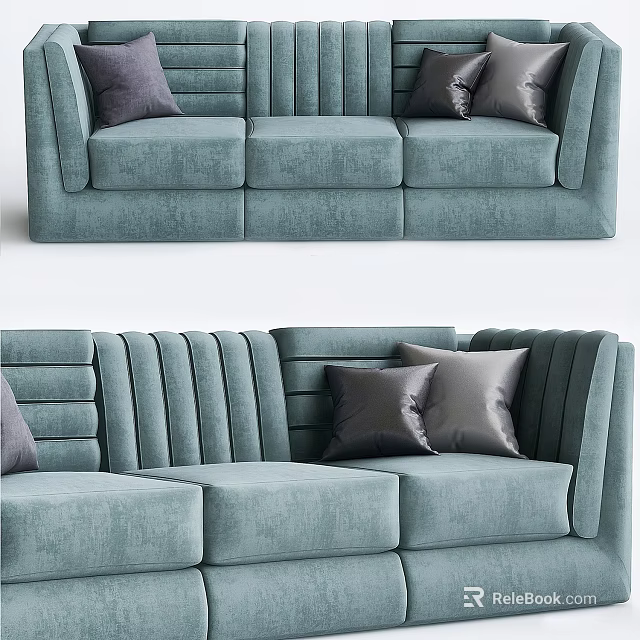 Light Teal Sectional Sofa With Plush Gray Pillows And Modern Design 3d model 