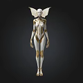 Fantasy Humanoid Figure With White Body Gold Accents And Elegant Wings