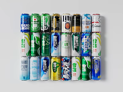 Colorful Beer Cans From Various Brands Neatly Stacked With Different Colors 3d model