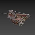 Ancient Medieval Ballista War Machine With Wooden Structure Metal Components Wheels And Arrow Design