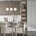 Modern Kitchen Interior Design With Island Counter Stools Pendant Lights And Cabinets