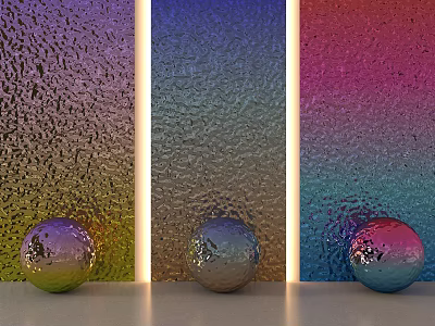 Colorful Textured Background Wall With Gold Blue Pink Panels And Decorative Spheres 3d model