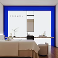 Luxurious SPA Sauna Room With Comfortable Bed Blue Partition Mirror And Wooden Floor