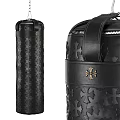Black Leather Punching Bag Sports Equipment with Cross Patterns and Metal Emblem