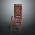 Traditional Carved Wooden Stool With Armrest And Intricate Backrest Design