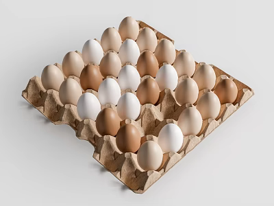 Fresh White And Brown Eggs In Cardboard Tray For Healthy Breakfast 3d model